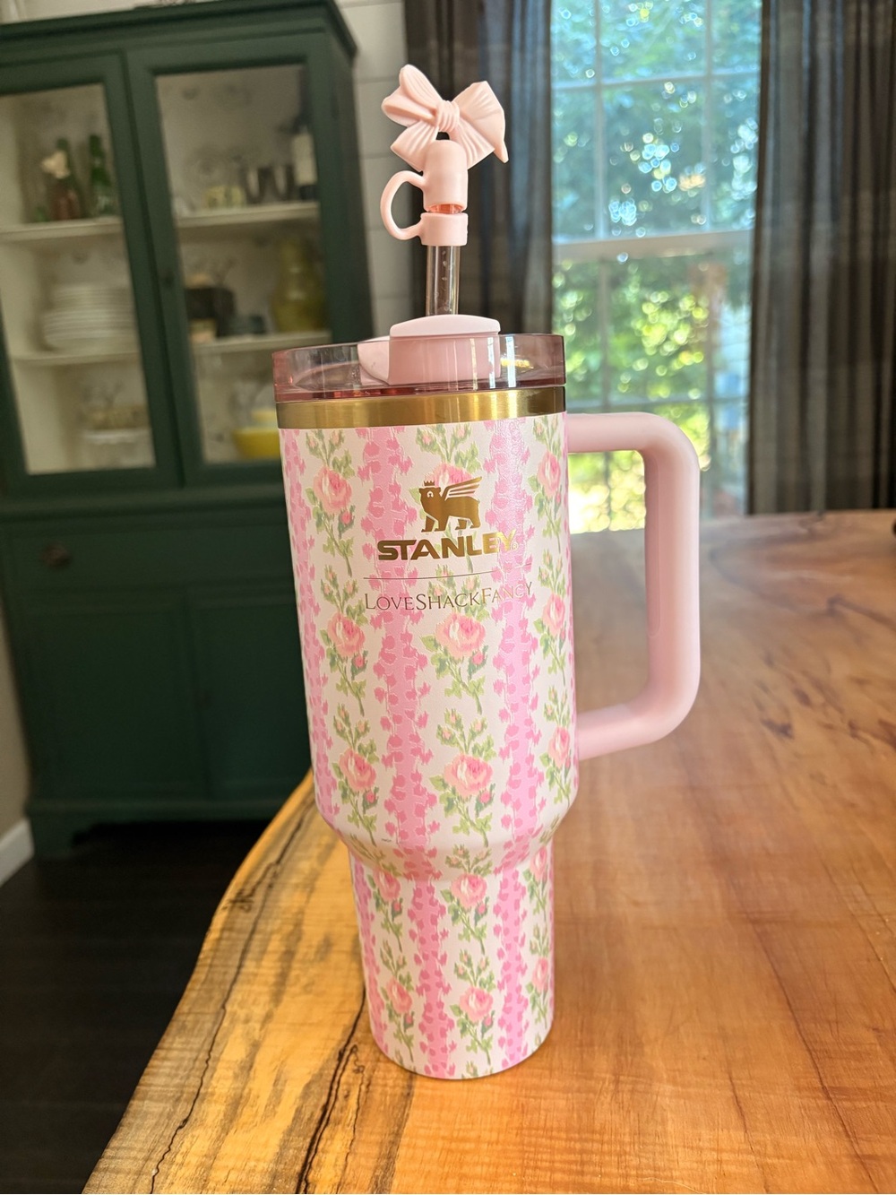 LoveShackFancy Pink Floral Stanley with Bow Straw Accent